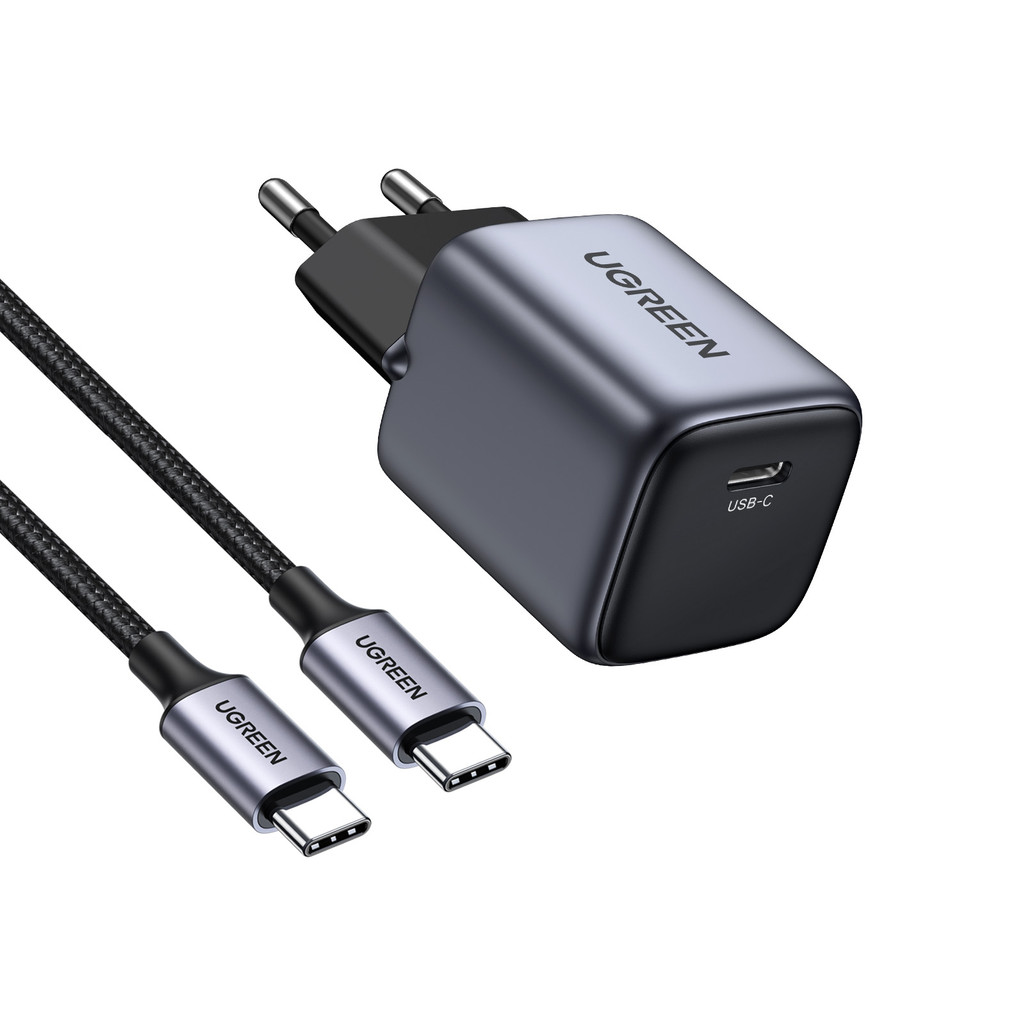 Carregador Rápido Ugreen Gan 30w + Cabo USB-C/Tipo-C 