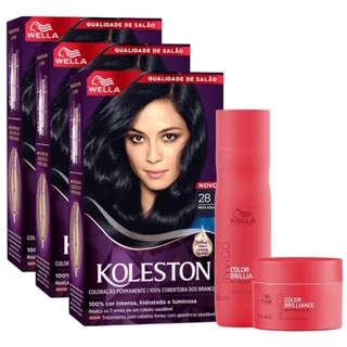 KIT TRIO Koleston Colr Preto Azulado 28 55g + Tratamento