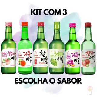 Kit 3 Sabores De Soju Bebida Destilada Coreana Jinro