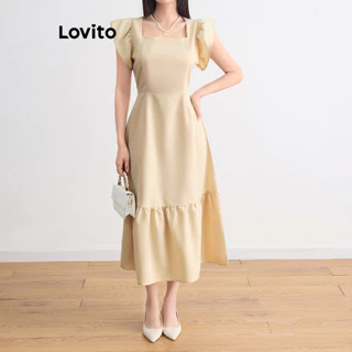 Lovito Vestido básico elegante com babados e bainha lisa para mulheres L105MD011