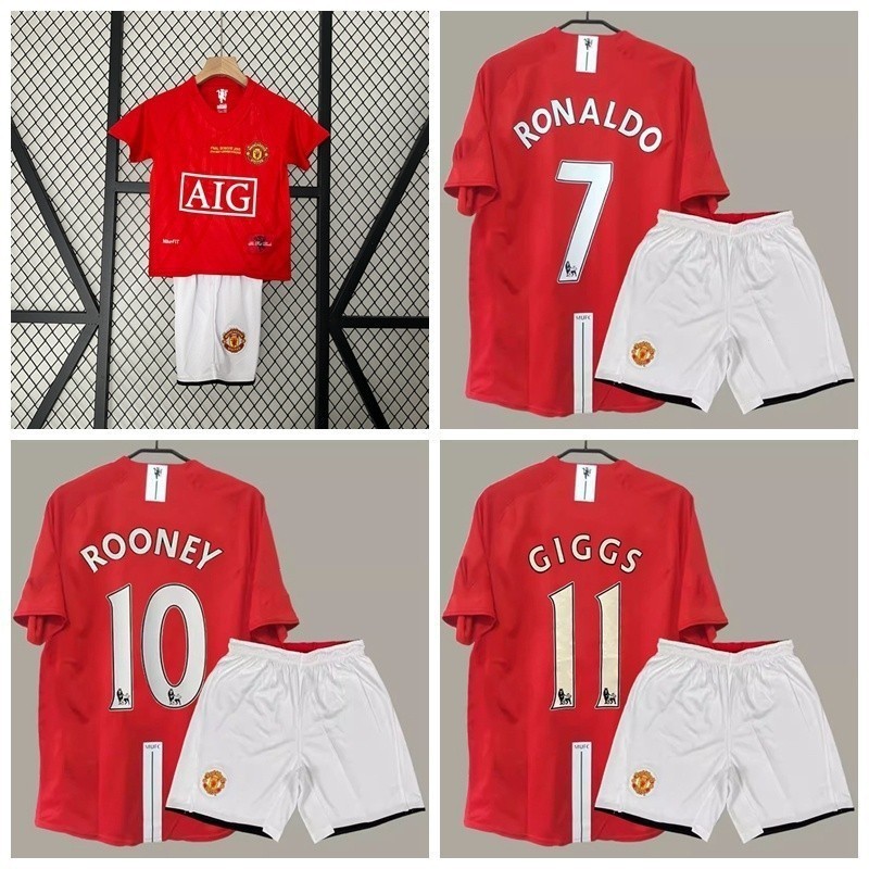 20007-08 Manchester United F.C. Retro Home Football Kids Jersey Season Kit Cristiano Ronaldo CR7 Rooney Giggs Conjuntos Esportivos Para Crianças