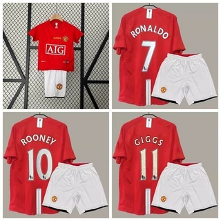 20007-08 Manchester United F.C. Retro Home Football Kids Jersey Season Kit Cristiano Ronaldo CR7 Rooney Giggs Conjuntos Esportivos Para Crianças