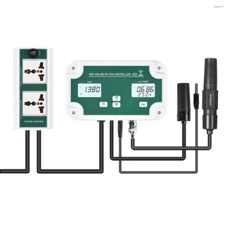 Analisador De Qualidade WiFi Online pH TDS Controlador Profissional 3 Em 1/TEMP Detector Da Água De Com Plugue De Relé Eletrodo Substituível Sonda Tipo BNC Q