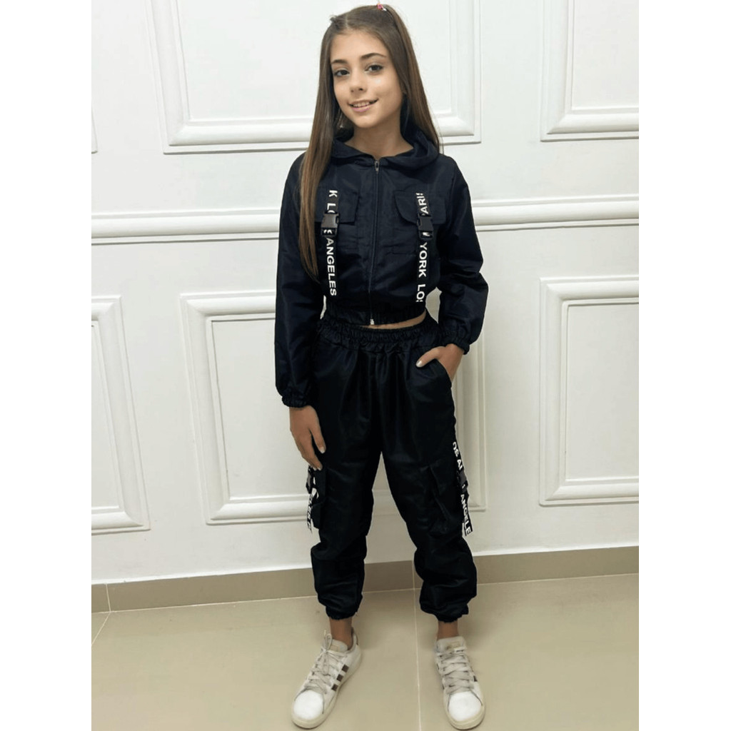 Conjunto Menina Calça e Blusa Juvenil Moda Fashion 2024 Tactel Calça Blusa Touca Roupa Menina T