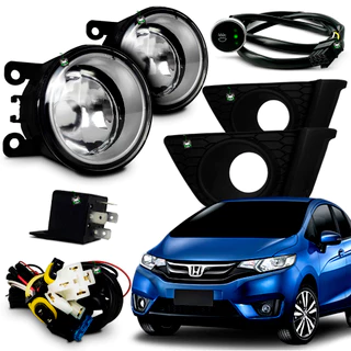 Kit Farol Auxiliar Milha Honda Fit 2015 2016 2017 Moldura Preta Botao Touch
