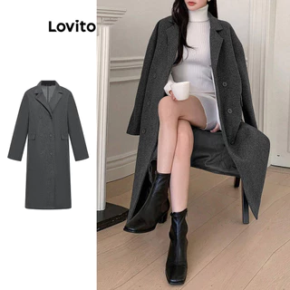 Lovito Casaco casual simples com botões frontais entalhados para mulheres L106AD298 em Promoção na Shopee Lovito Casaco casual simples com botões frontais entalhados para mulheres L106AD298