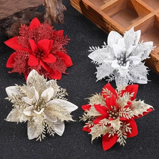 20/10/ PCS Flores Artificiais Decoração Flores Natal Glitter Falsas Feliz Decorações árvore de Natal Ano Novo