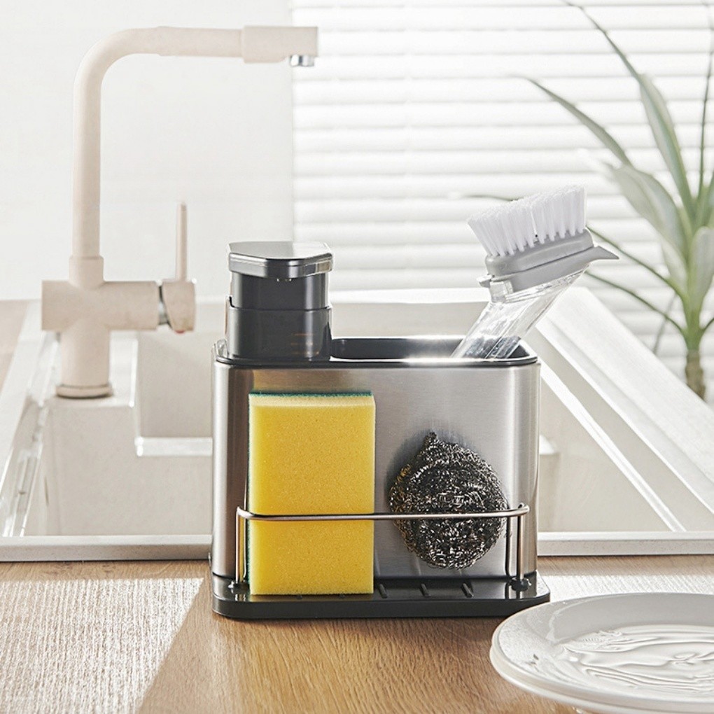 3 Em1 Dispenser De Sabão De Aço Inoxidável Para Cozinha