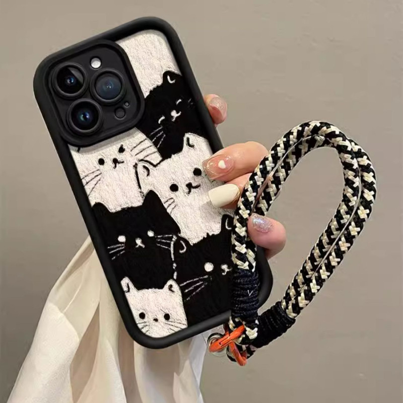 Capa De Telefone Estilo ins Preto Branco Gato Para Samsung Galaxy S25 S24 S23 S21 Plus Ultra S20 FE S25 + S24 + S23 + S2