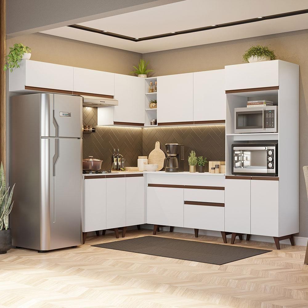 Armário De Cozinha Completa De Canto 472cm Branco 01 Branco