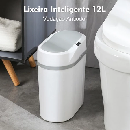 Lixeira Automática 12 Litros Com Sensor Infravermelho Tampa Para Cozinha Banheiro Escritório Quarto