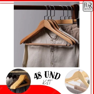 Kit 48 Cabide Madeira Marfim Verniz Closet Armário Paletó Blazer Roupa Saia Bambu Infantil Vestido Calça Terno cabides para loja cabides atacado cabide de madeira atacado