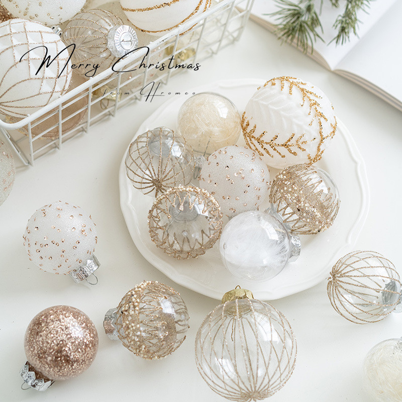 2024 Novo Estilo Bola de Natal Pingente Decoração Árvore de Natal 6CM 8CM Champagne Silver White Christmas Ball Decoração de teto da janela de Natal