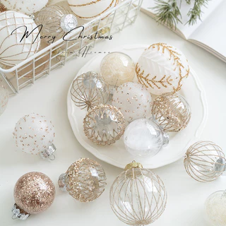 2024 Novo Estilo Bola de Natal Pingente Decoração Árvore de Natal 6CM 8CM Champagne Silver White Christmas Ball Decoração de teto da janela de Natal