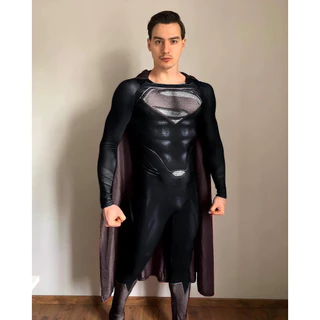 Traje Cosplay Superman Black Fantasia Luxo Completo Capa