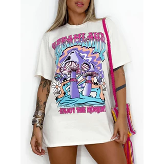 Camiseta Premium Feminina 100% Algodao 30.1 Cogumelo Roxo Casual Envio Imediato