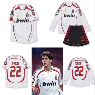 0607 Retro AC Milan Camisa UEFA Champions League Edição final No. 22 Kaká fora de casa de manga longa ac uniforme masculino e feminino