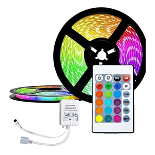 Fita LED RGB 3528 com 5 Metros + Controle Remoto
