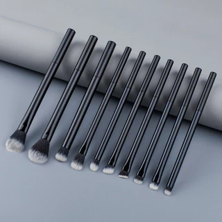 Novo Estilo 10 Escova para Sombra Preta Conjunto de Escova de Maquiagem para Cabelos de Fibra Macia Escova Multifuncional Ferramenta de Beleza Viagem Portátil