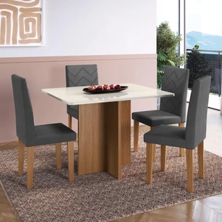 Conjunto Sala de Jantar Fidelitá Itália 110cm Com 4 Cadeiras Freijó/Off-White Assento Grafite