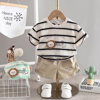 Camiseta De Pescoço Redondo Com Listras E Calções Kids Summer Clothes Sets