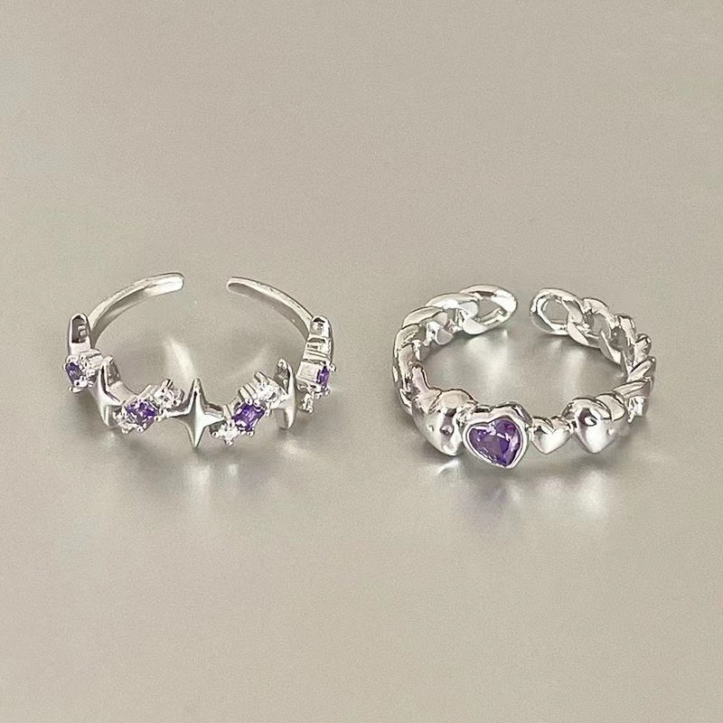 Moda Feminina Jóias Liga Rhinestone Estrela Púrpura Anel Coração