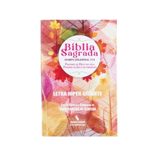 Bíblia Sagrada | Letra Hiper Gigante | Palavras de Jesus em Vermelho com Índice | Harpa Celestial 774 | Folhas Rosas em Oferta na Shopee