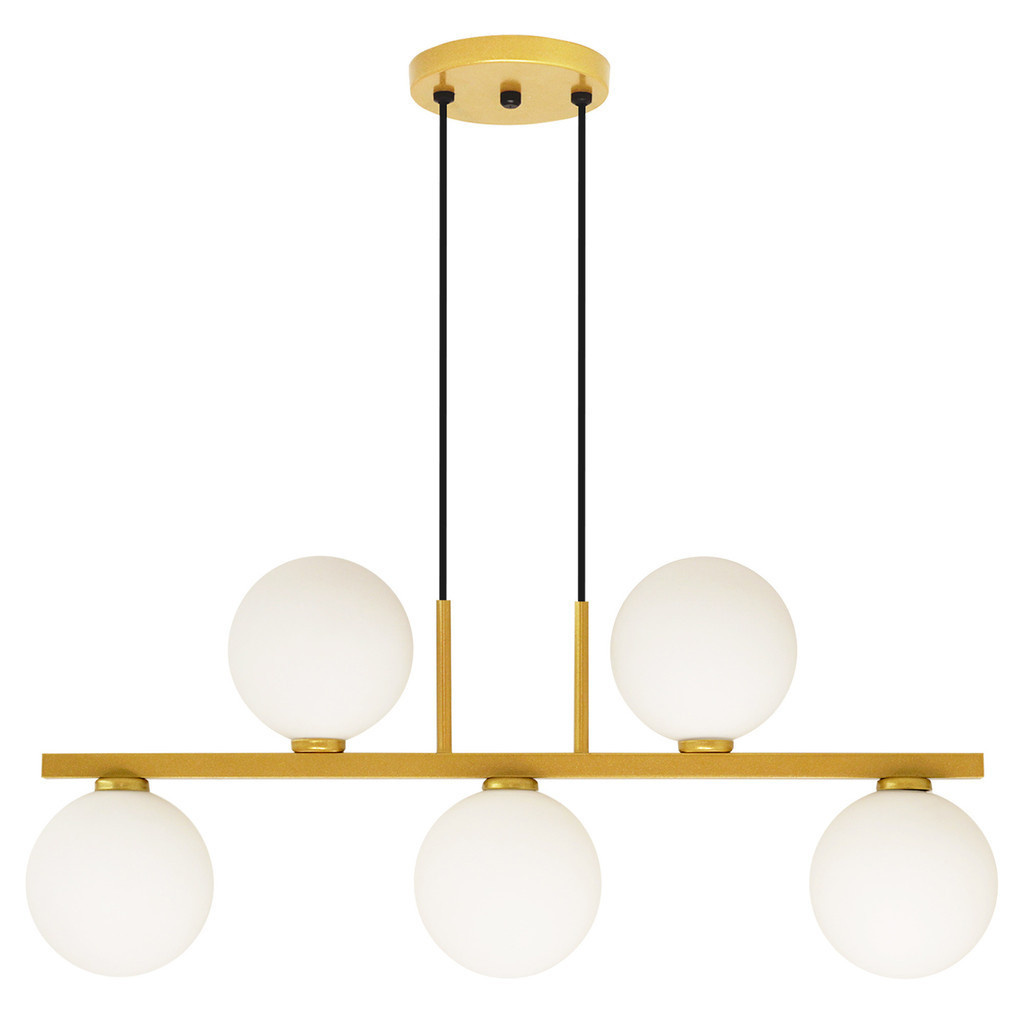 Luminária Lustre Pendente Jabuticaba 5 Globos Vidro Dourado G9