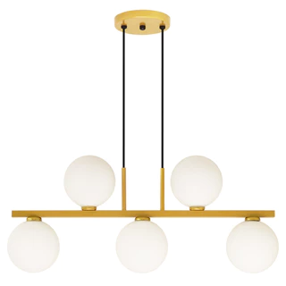 Luminária Lustre Pendente Jabuticaba 5 Globos Vidro Dourado G9
