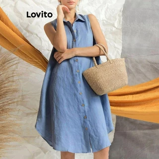 Lovito Vestido casual simples com botões para mulheres LNL74142