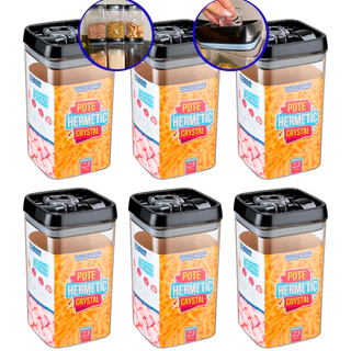 Kit 6 Potes Herméticos Acrílico 2,3L para Mantimentos - Injeplastec