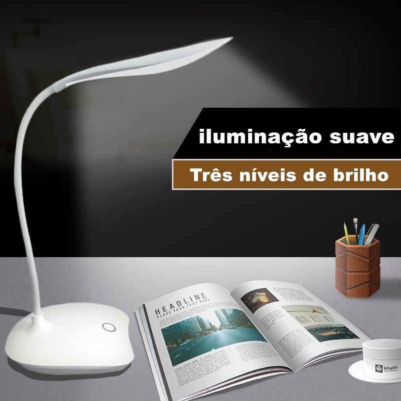 Luminária De Mesa Recarregável Flexível Sem Fio Led Leve Dobrável Portátil Leitura