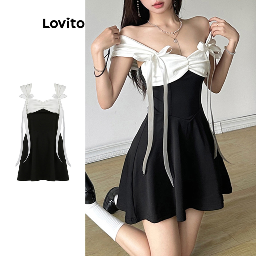 Lovito Vestido de laço liso para mulheres LNA70843