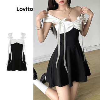 Lovito Vestido de laço liso para mulheres LNA70843