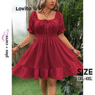 Lovito Vestido plus size curvo elegante liso com renda para mulheres LNL68197