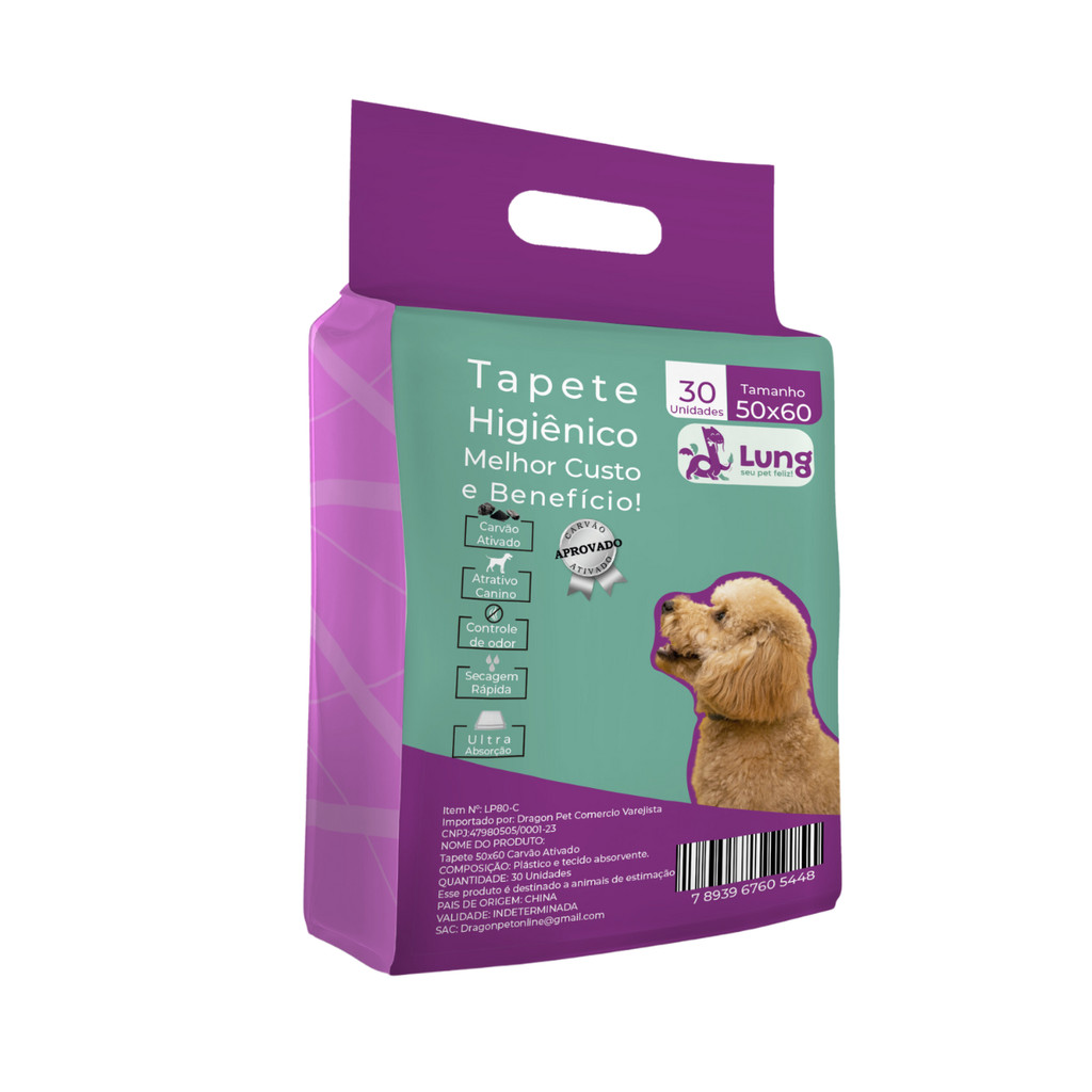Tapete Higiênico 50x60cm 30 Unidades Carvão Ativado p/ Cachorro Pet Fita Colante Envio Imediato