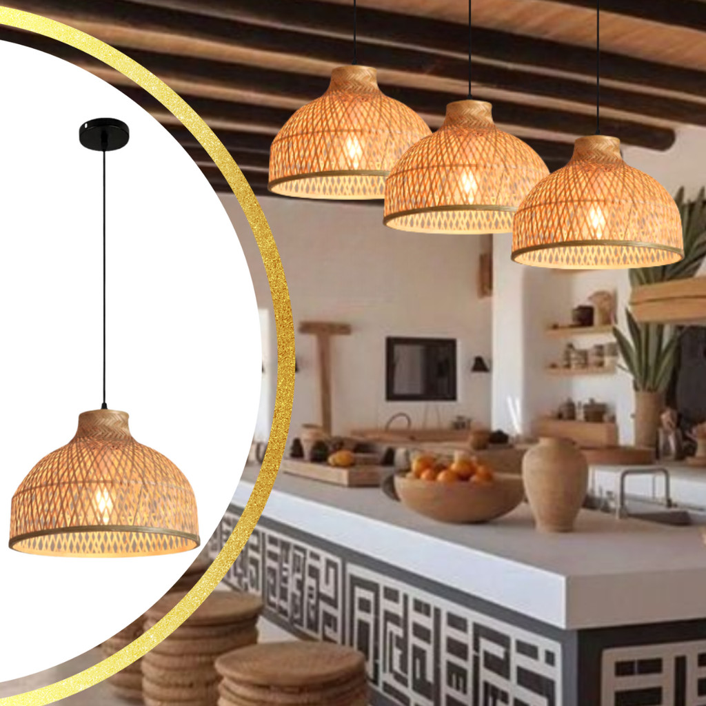 Luminária Pendente 45cm Lustre Teto Bambu Natural Gimpo KJDD-E-648-45CM ...