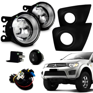 Kit Farol Auxiliar Milha L200 Triton 2011 2012 2013 14 15 2016 2017 2018 Moldura Preta Botao Tic Tac