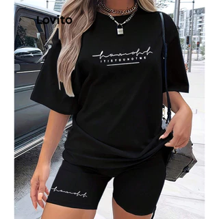 Lovito Conjunto esportivo básico esportivo com padrão liso para mulheres LNL74441