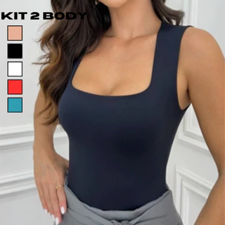 Kit 2 Body Feminino Suplex Premium Decote Quadrado com Forro Básico