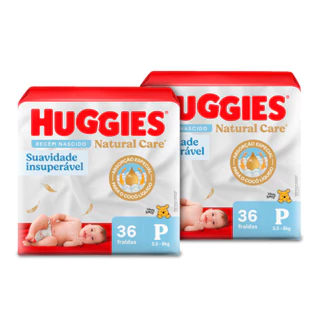 Kit 2 - Fralda Premium Huggies Natural Care P 36 Un