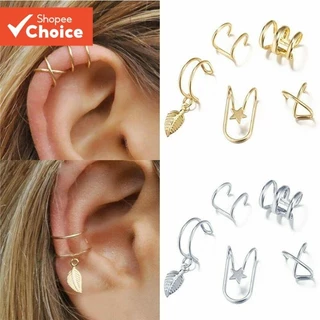Conjunto De Punhos De Orelha Com Design De Folha Criativa , 5 Peças , Camada Dupla , Brincos De Cartilagem Sem Piercing em Oferta na Shopee