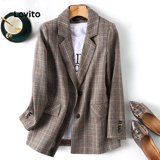 Lovito Blazer Casual com estampa de guingão para mulheres LNL101621 em Promoção na Shopee Lovito Blazer Casual com estampa de guingão para mulheres LNL101621