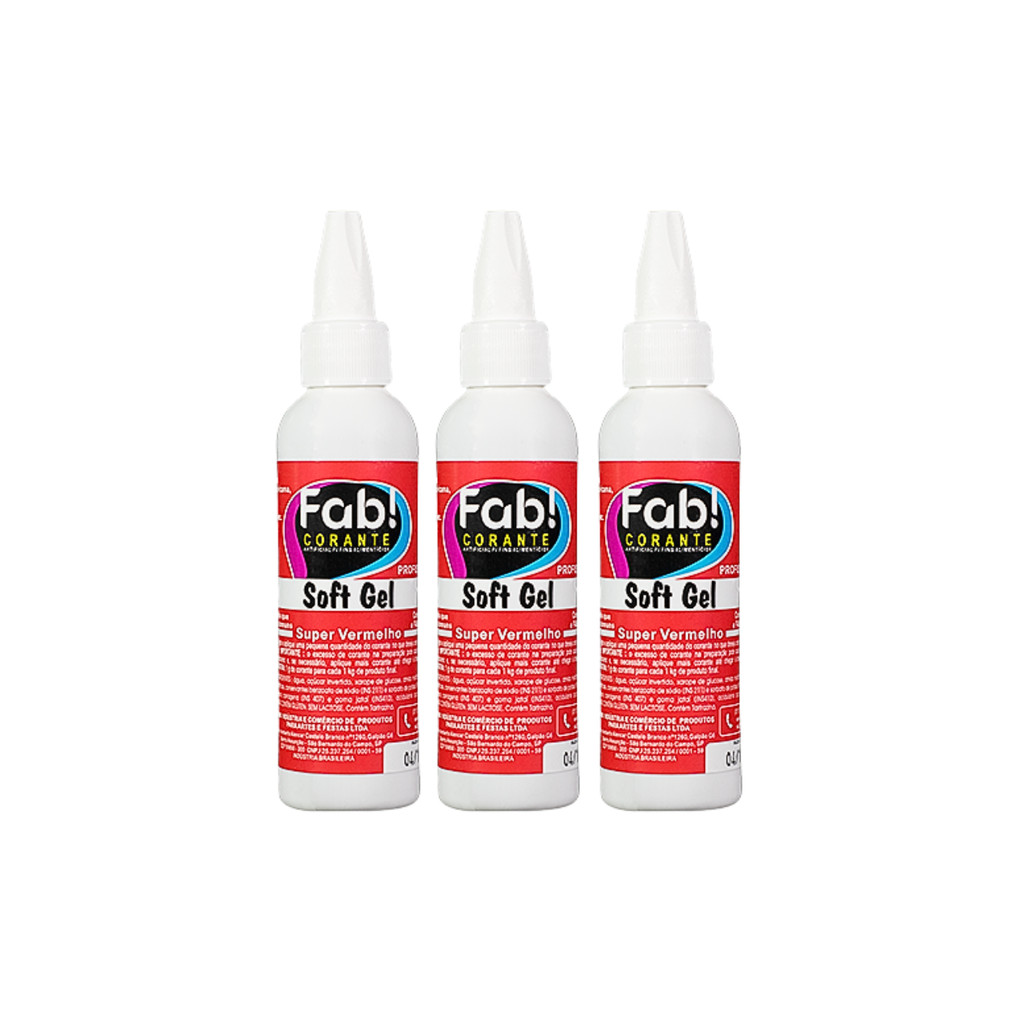 Kit 3 Corantes Alimentício Soft Gel 25g Super Vermelho Fab!