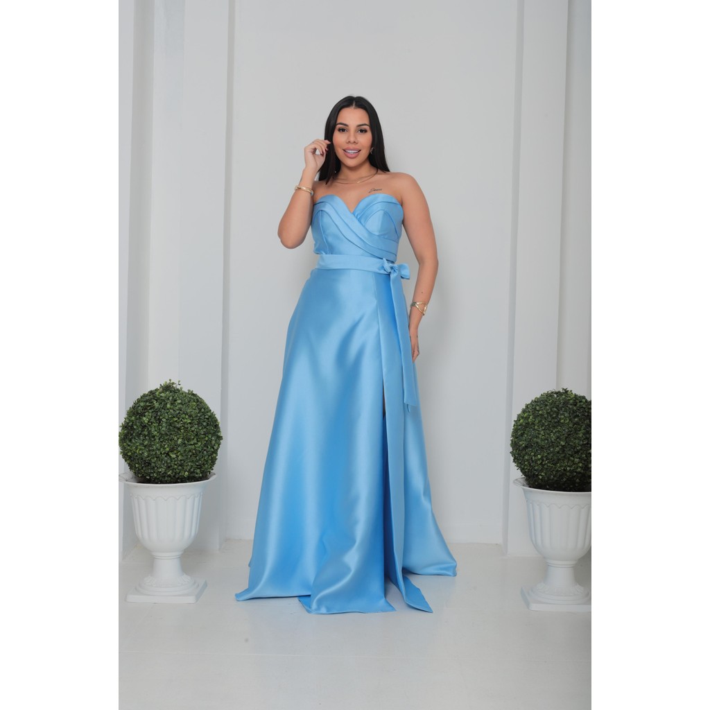 Vestido de Festa Tomara Que Caia em Zibeline Azul Serenity | Mcoffee ...
