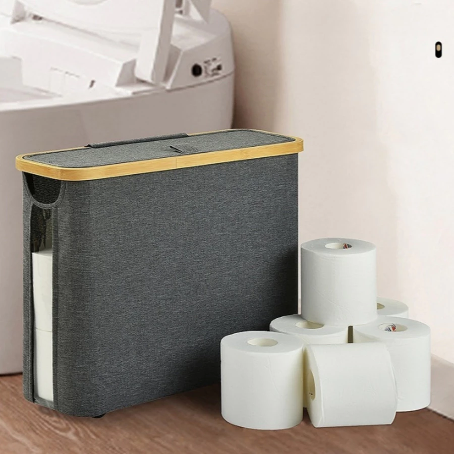 Suporte Cesto De Papel Higiênico De Bambu Com Tampa Para Armazenamento De Armário De Banheiro 025-022 — foto 2 de 4
