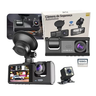Câmera Veicular Automotiva Gravadora Para Carro 3 Câmeras Frontal Interna E Traseira 1080p Full HD em Oferta na Shopee