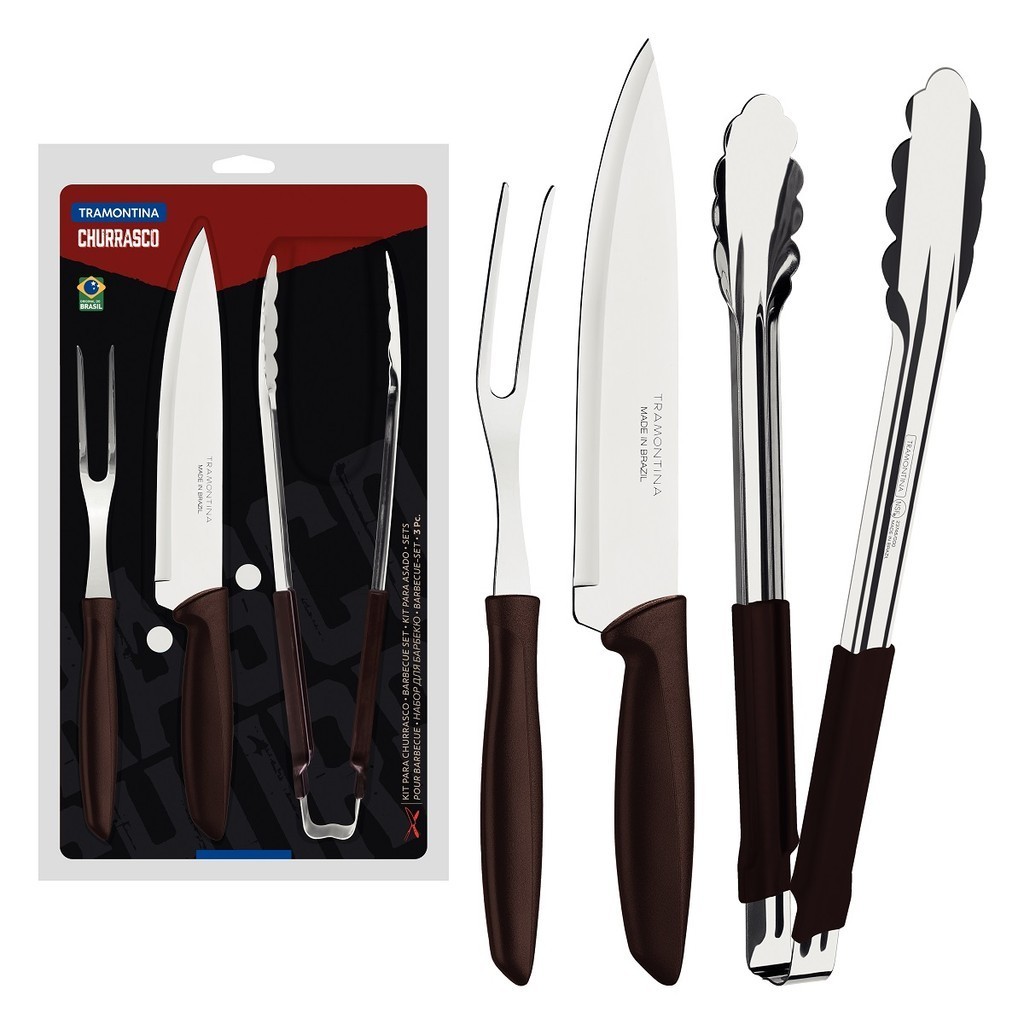 Kit Faqueiro Tramontina Churrasco Faca Garfo Trinchante Pegador Inox ...