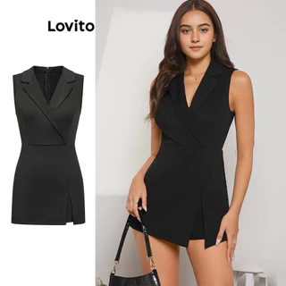 Lovito Macacão elegante simples dividido falso 2 em 1 para mulheres L89ED043