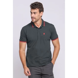 Polo Masculina Filete Duplo Algodão Polo Wear Cinza Escuro